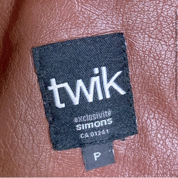 Simons Twik Brown Faux Leather Full Zip Jacket W Faux Fur Trim S - Picture 3 of 15